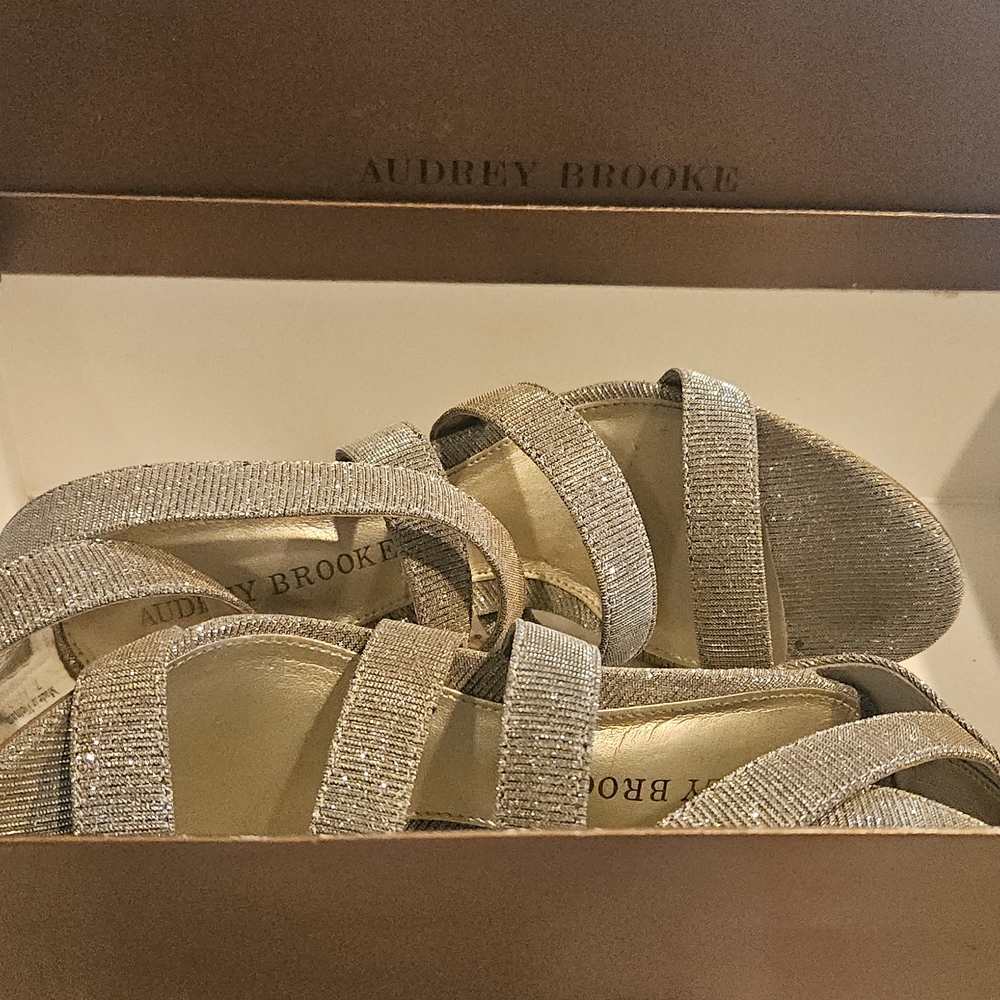 Audrey Brooke Sparkle Strappy Gold Sandals